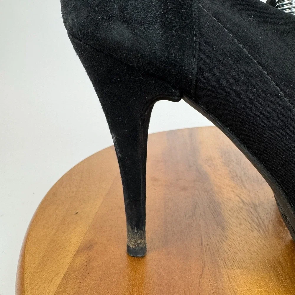 Womens Stuart Weitzman Black Suede Heeled Ankle Boots‎ Booties Size 8.5 M GUC